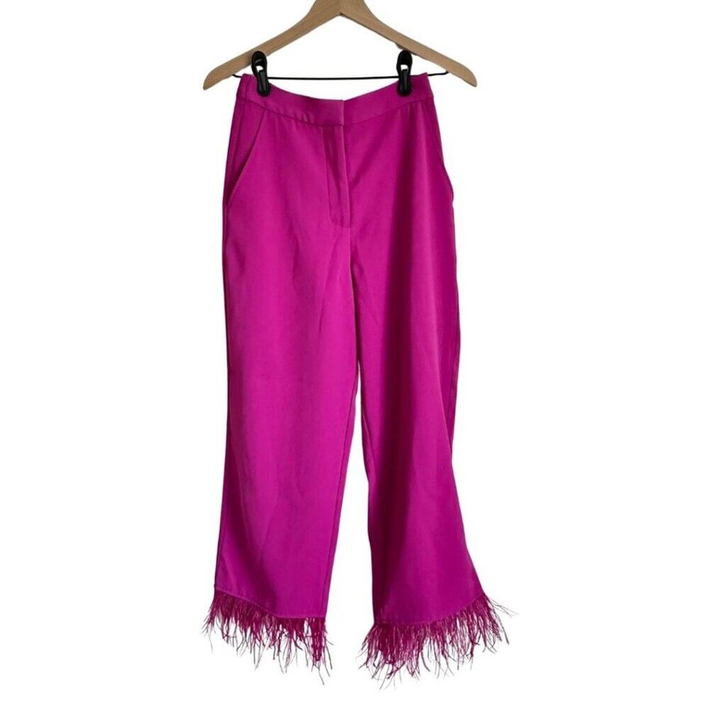 WAYF Pants with Feathers at Leg Hem Fuchsia XS